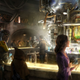 Concept art of Oga’s Cantina, including DJ R-3X on the right side.